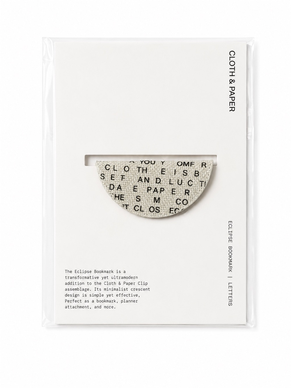 Cloth & Paper Eclipse Crescent Bookmark - Cream Gray Black Letters‎